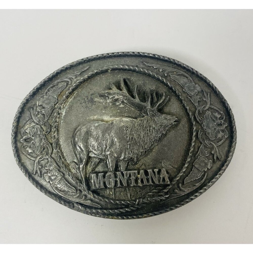 Montana Elk Belt Buckle 1991 Siskiyou Made in Ashland Oregon USA Vintage